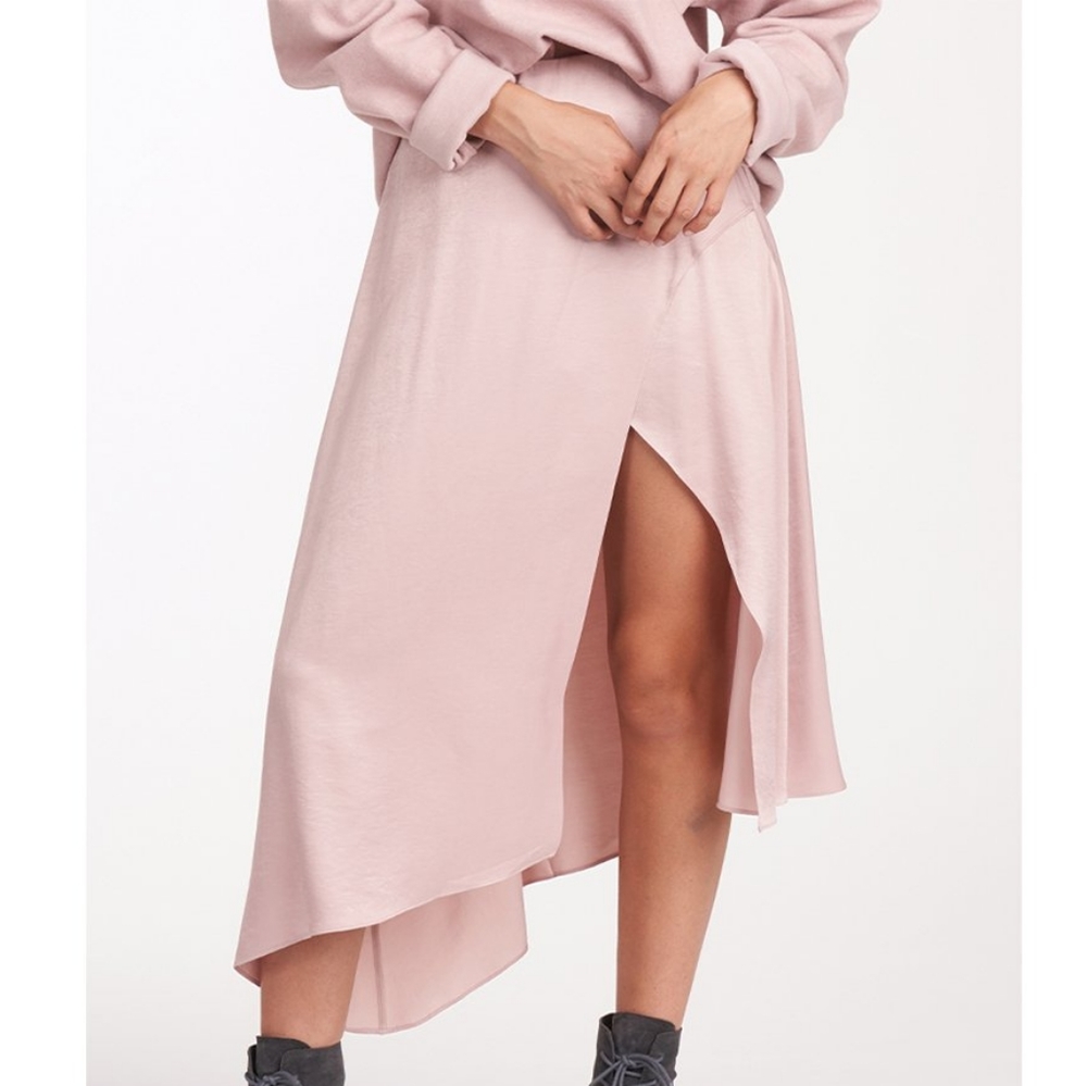 NWT Shabby Chic Blush Satin Faux Wrap Midi Skirt